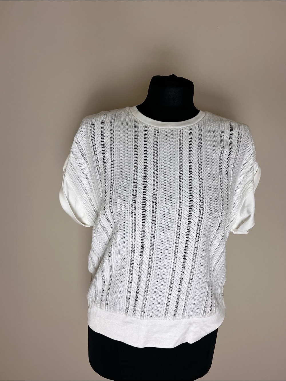 AllSaints White Open-Knit Short Sleeve Top